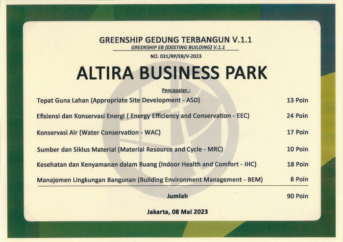 sertifikat greenship altira impack pratama