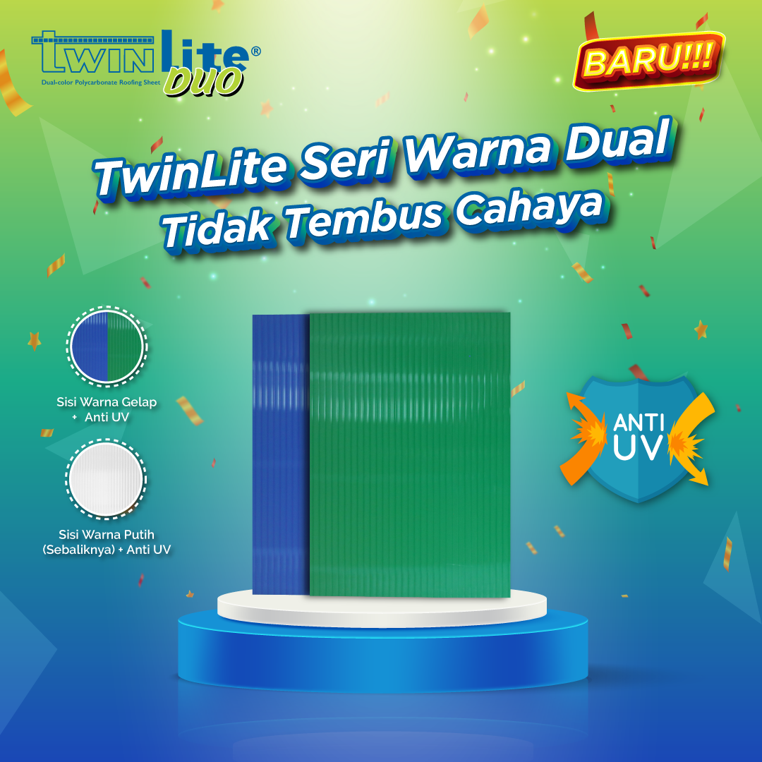 twinlite duo kanopi polycarbonate tidak panas tidak tembus cahaya