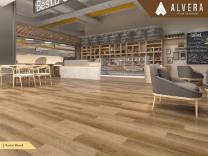 alvera rustic wood lantai vinyl motif kayu pada restaurant cafe