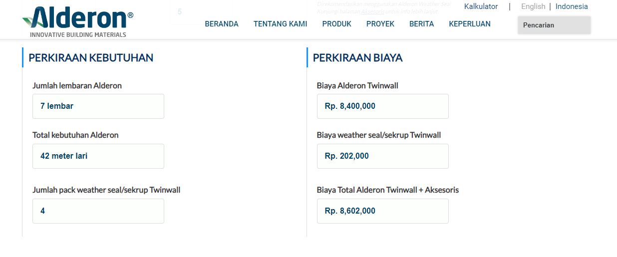 biaya kanopi alderon harga kalkulator