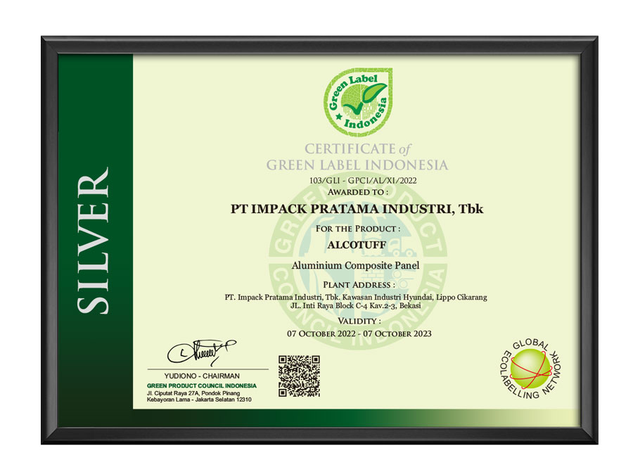 certificate green label indonesia impack pratama acp alcotuff