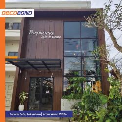 desain fasad dindng bangunan cafe motif kayu acp panel decobond