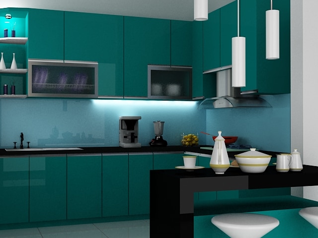 interior dapur kitchen set warna tosca