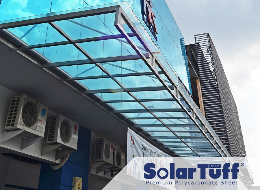 proyek polycarbonate solartuff solid desain kanopi minimalis fasad gedung