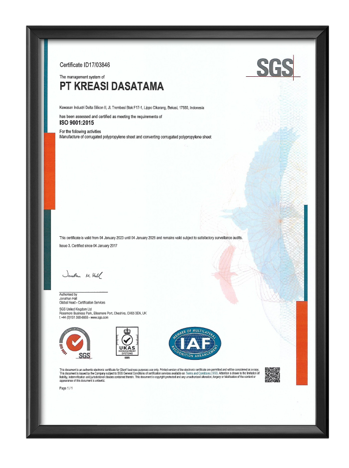 sertifikat certification impack kreasi dasatama iso 9001 2015